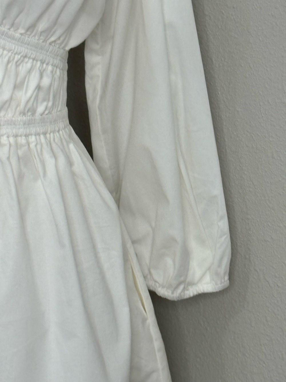 WAYF White Long Sleeve Mini Dress NWT Tie Front Elastic Waist XS - Picture 5 of 7